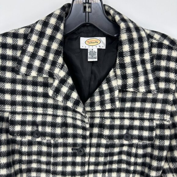 Talbots Buffalo Plaid Wool Jacket 4P‎ Gingham Check Button Down Black White - Picture 6 of 7